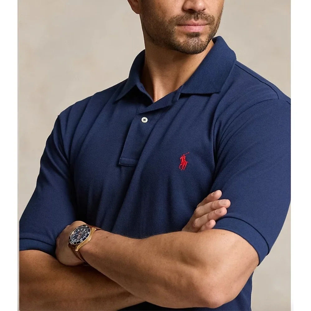 Polo Ralph Lauren Mens Navy Blue Short Sleeve Cotton Polo Shirt Red Pony Size M